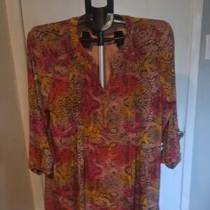 New Directions Pink and Yellow Floral Blouse